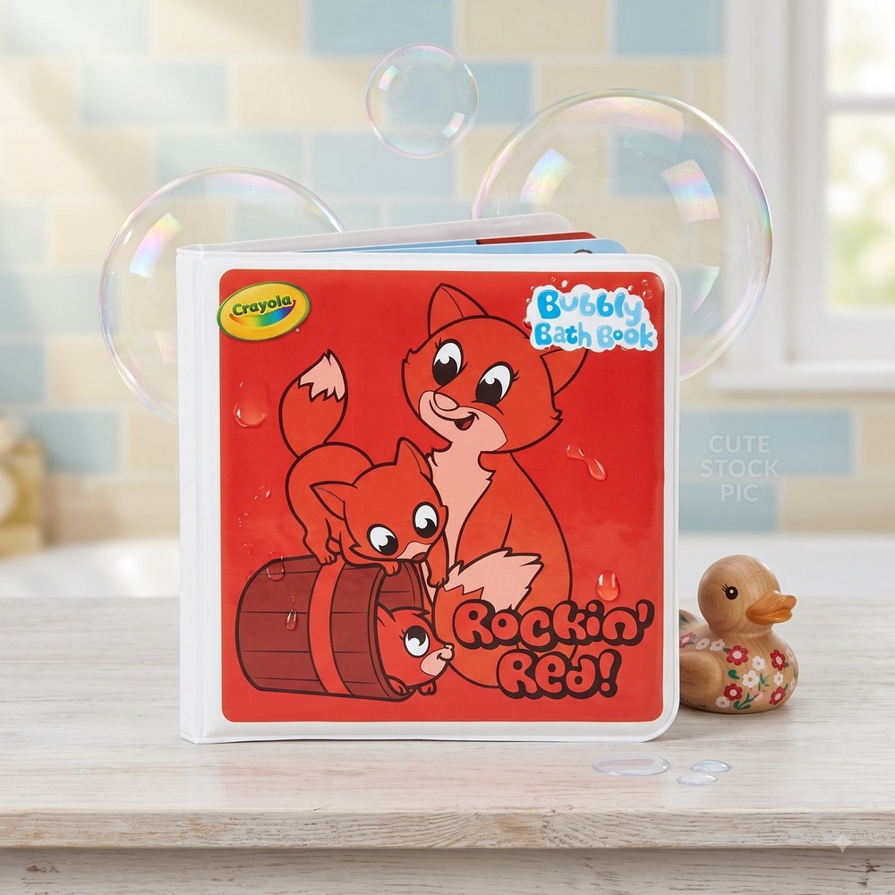 Crayola Rockin' Red Bubbly Bath Book Kids Red Animal Print Sensory Toy Puffy VTG